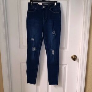 Posh Design Denim Juniors Skinny Dark Wash Blue Ripped Jeans 5 Pocket Size 9